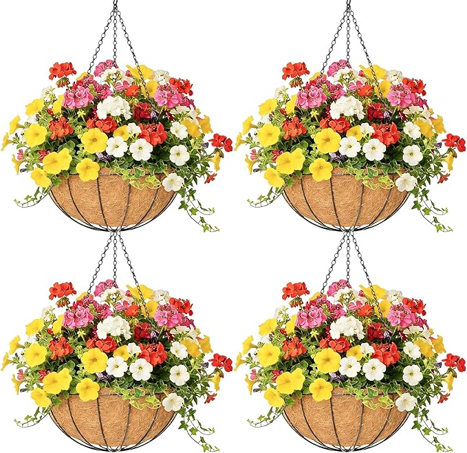 4 Pack 12 Inch Hanging Baskets for Plants Outdoor Metal Hanging Planter Hanging by Qusuxi