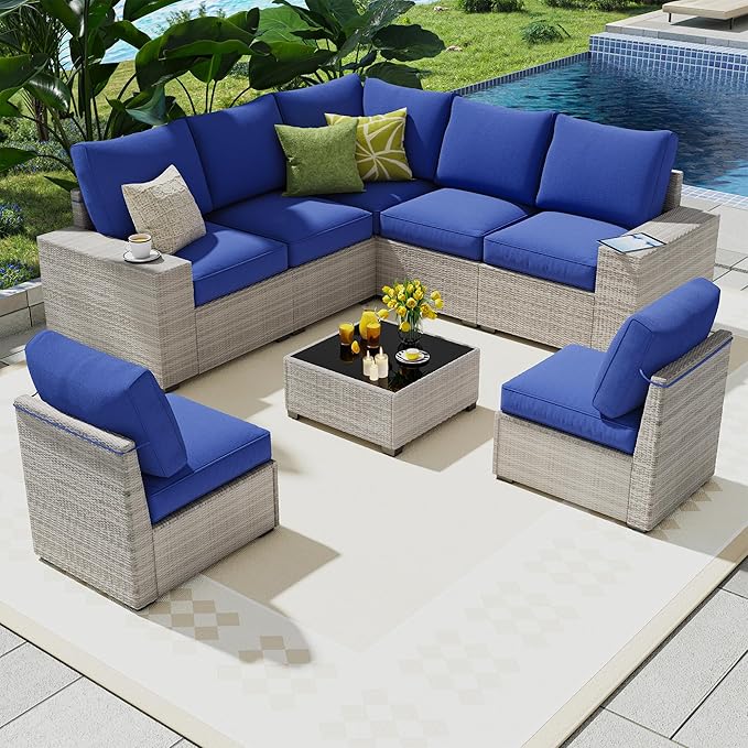 8 Piece Outdoor Patio Furniture Set, Outdoor Sectional Furniture, Rattan & - Image 2
