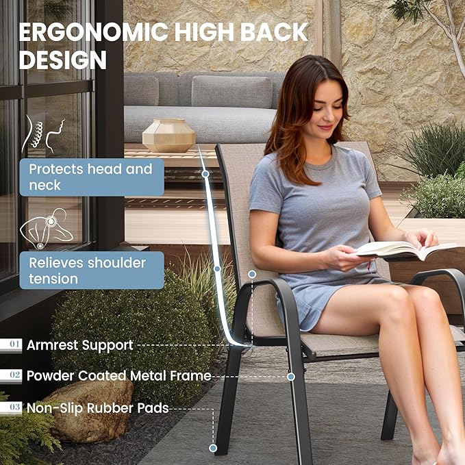 Patio Dining Chairs Set of 4, Stackable Dining Chairs High Back, Breathable - Image 6