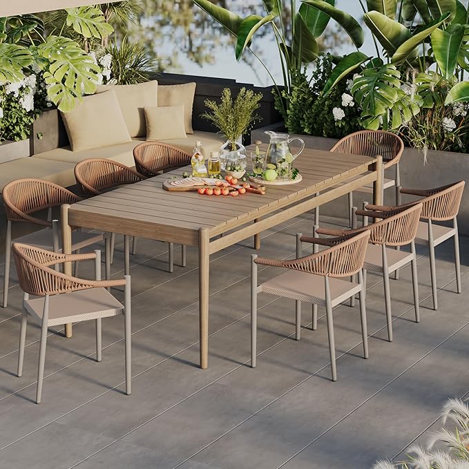 8 Pcs Stackable Patio Dining Chairs, Aluminum Rattan Outdoor Dining Chair by Erotr