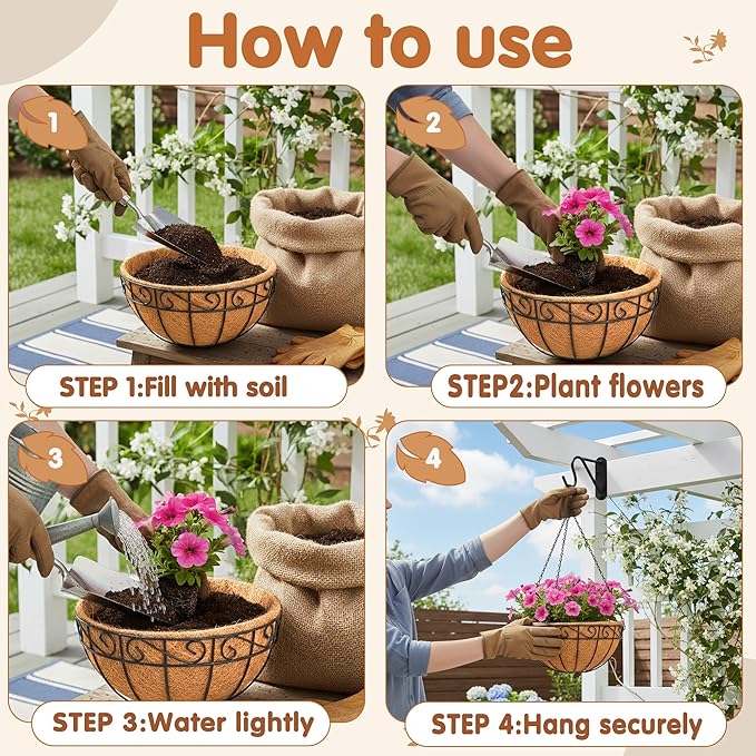 14 inch Metal Hanging Baskets For Plants Outdoor 4 Pack Round Metal Wire - Image 4