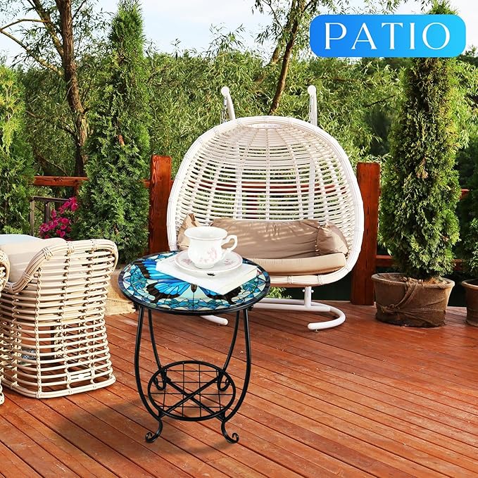 Outdoor Side Table Round Small Mosaic Patio Accent Indoor End Plant Coffee Tea - Image 5