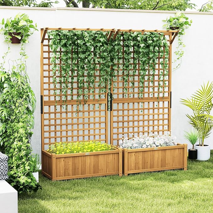 Outsunny Wood Planter with Trellis, Raised Garden Bed - Image 2