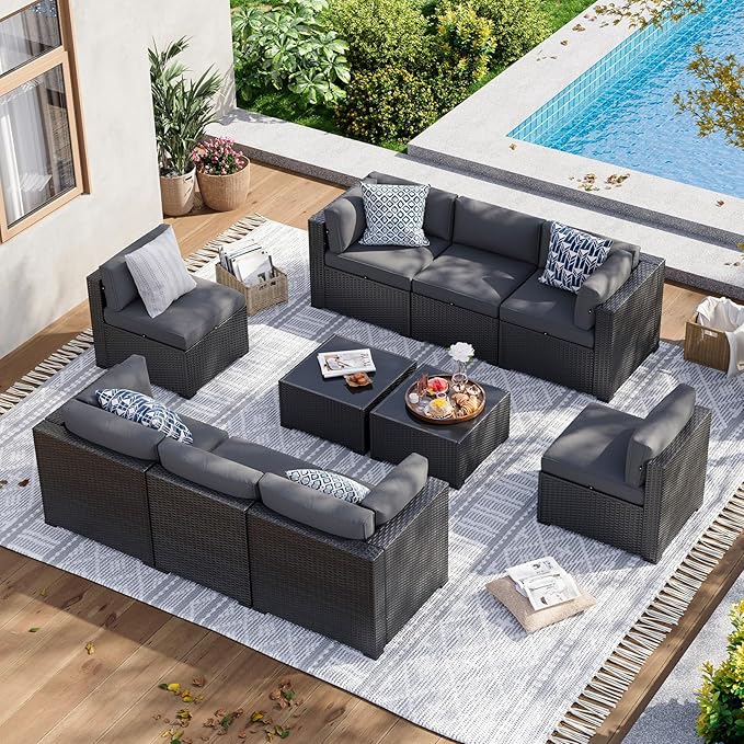 Aoxun 10 Piece Patio Furniture Set Wicker Rattan Patio Sectional Sofa Set by Aoxun