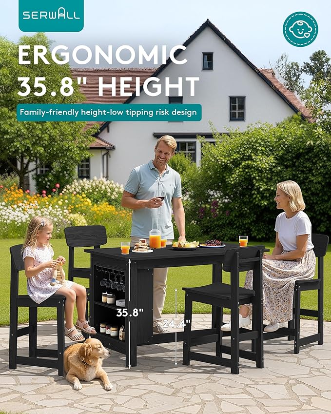 SERWALL Outdoor Bar Table, All Weather HDPE 36" Counter Height Dining Table - Image 3