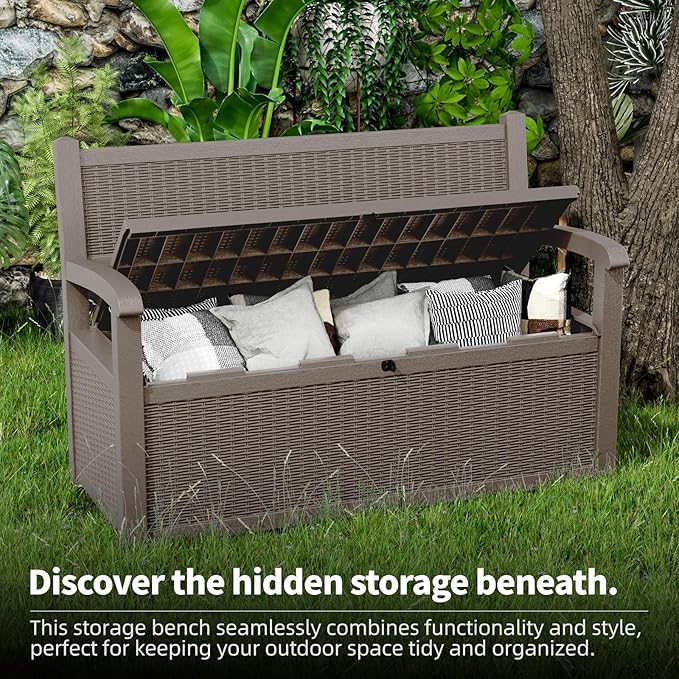 80 Gallon Outdoor Storage Bench Deck Box Waterproof Lockable, Outdoor Storage - Image 4