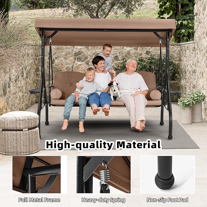 HOMREST 3 Seat Outdoor Porch Swing - Image 4