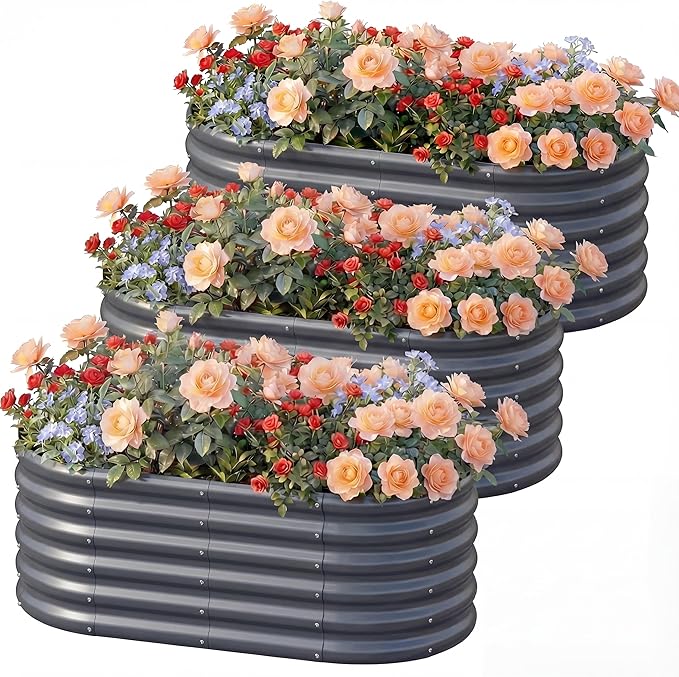 AHEONLAR 3 Pack 4×2×1.5ft Galvanized Raised Garden Beds Outdoor, Sturdy Planter by AHEONLAR