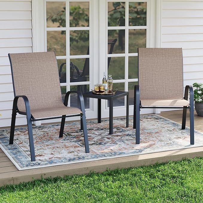 Patio Dining Chairs Set of 2, Outdoor Stackable Chairs, Breathable Seat and - Image 2