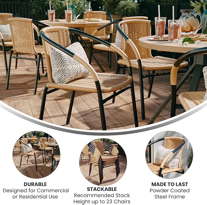 EMMA + OLIVER Set of 4 Modern Rattan Indoor/Outdoor Stack Chairs, Stacking - Image 5