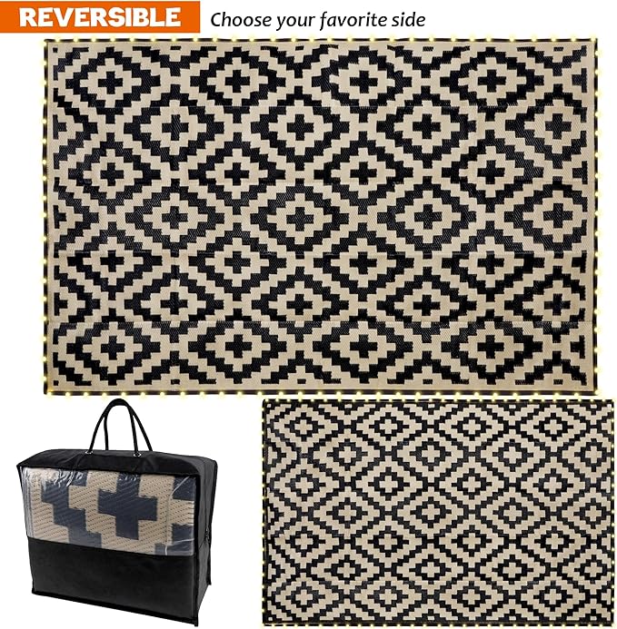 SAND MINE Reversible Mats with Led Strip Lights, Plastic Straw Rug, Modern Area - Image 3