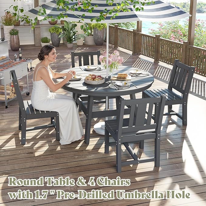 AMERLIFE 5 Piece HDPE Outdoor Dining Table & Chairs Set, All-Weather Patio - Image 3