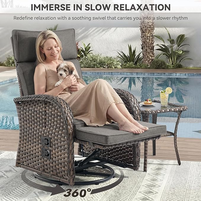 Zero Gravity Patio Swivel Rocking Recliner Chairs Set of 2 - Image 4
