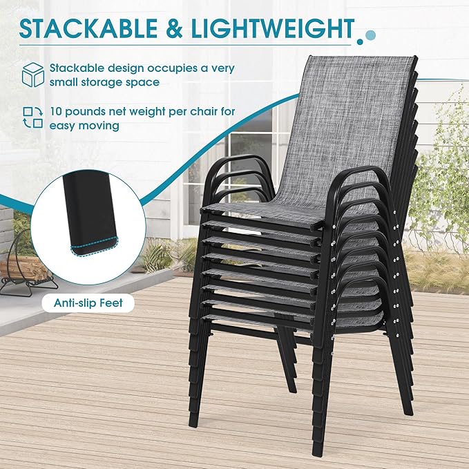 Outdoor Stackable Chairs Set of 8, Stacking Patio Chairs - Image 4
