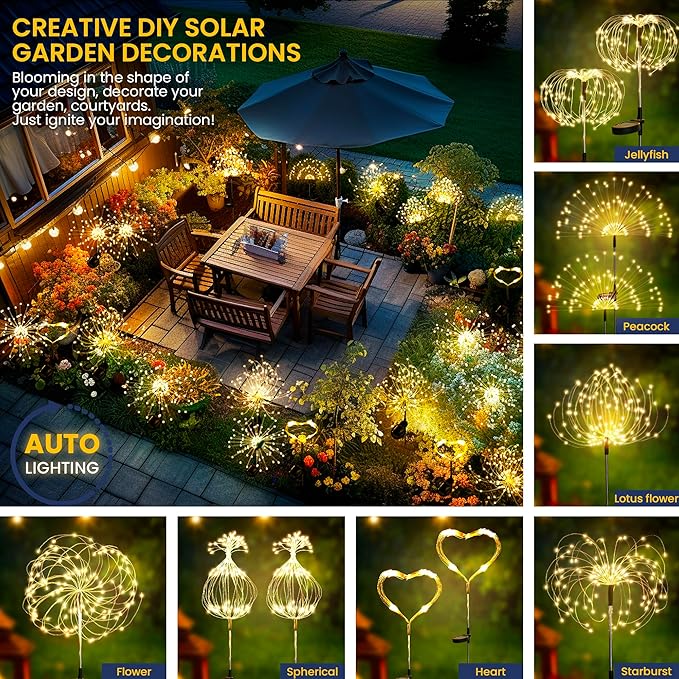 GIGALUMI Garden Decor Outdoor Lights 120LED 2Pack, Solar Garden Lights - Image 2