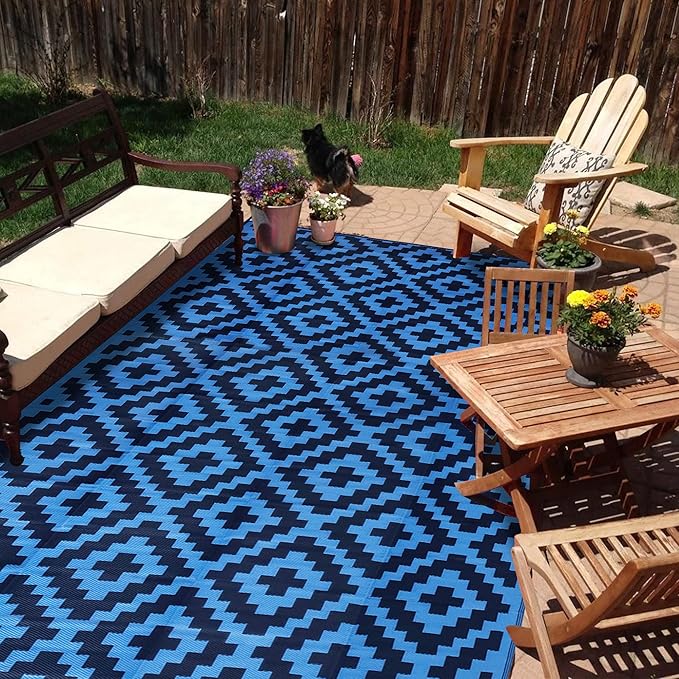 SAND MINE Waterproof Outdoor Rug 9x18 ft, Plastic Reversible Rug, Modern Area by SANDMIND