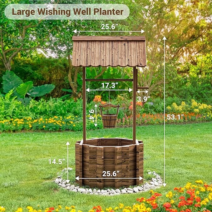 UDPATIO Wishing Wells for Outside, Wooden Wishing Well Planter for Yard - Image 2