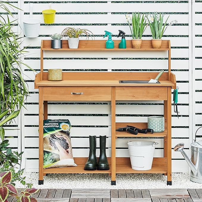 Yaheetech Potting Bench Outdoor Garden Work Bench Station Planting Solid Wood - Image 6