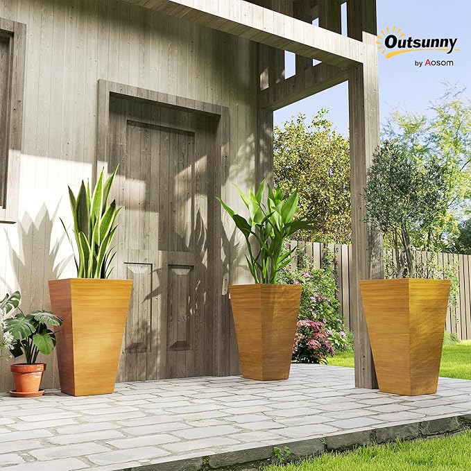 Outsunny Tall Planter for Outdoor Plants Set of 3, 28 Inch Taper Planter - Image 2