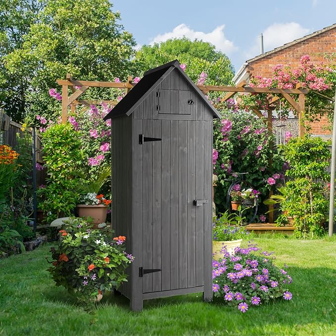 VINGLI Outdoor Wooden Storage Shed, Garden Shed Outside Tool Cabinet - Image 2