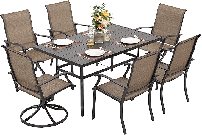 NUU GARDEN 7 Pieces Outdoor Dining Sets, Textilene Swivel Patio Table and by NUUGARDENCORPORATION