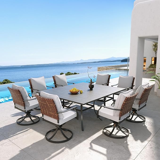 Grand patio 10-Piece Outdoor Dining Set, 8 Leather-Look Wicker Swivel Patio - Image 2
