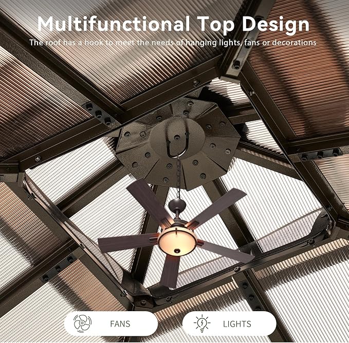 Aoxun 12'x12' Hardtop Gazebo, Aluminum Frame Permanent Pavilion - Image 9