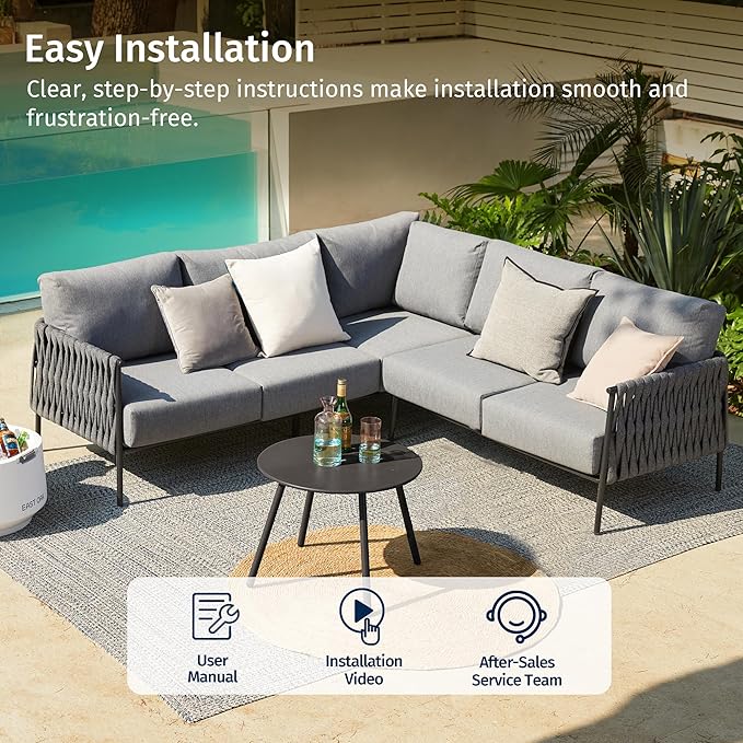 East Oak Corner Patio Furniture Set | Life Chatter 5-Seat Outdoor Furniture | - Image 9