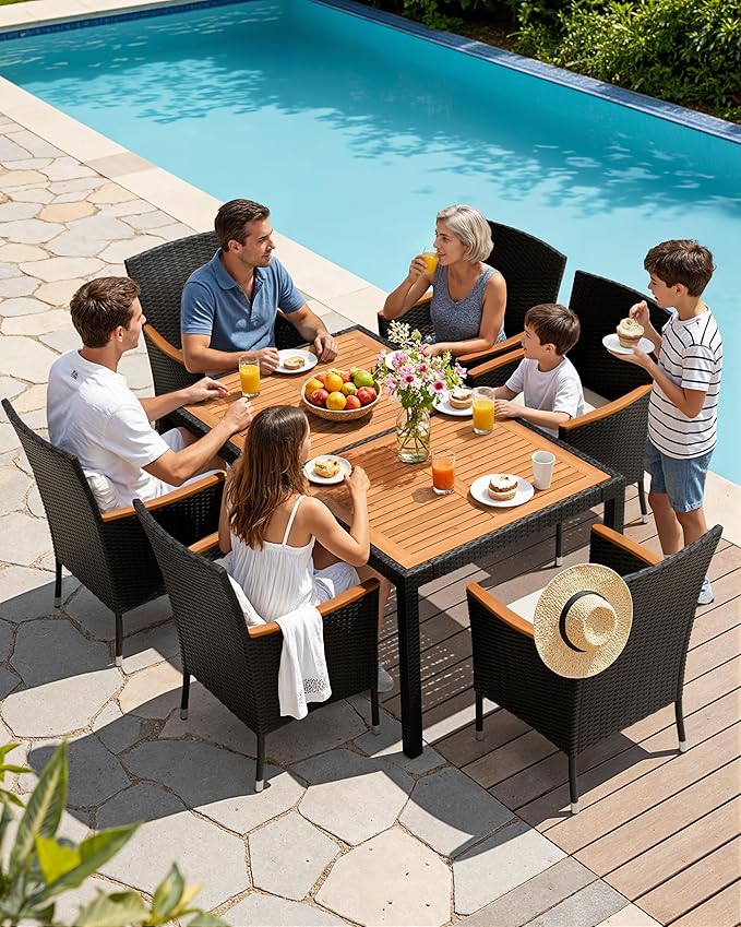 Flamaker 7 Piece Patio Dining Set Outdoor Acacia Wood Table and Chairs - Image 3