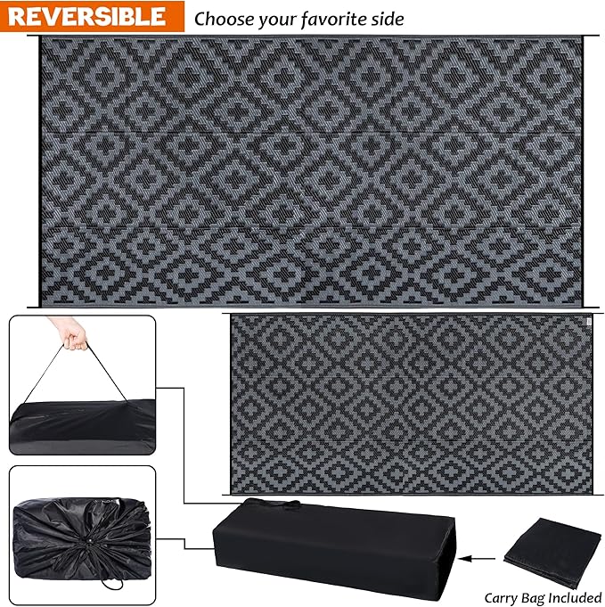 SAND MINE Waterproof Outdoor Rug 9x18 ft, Plastic Reversible Rug, Modern Area - Image 3