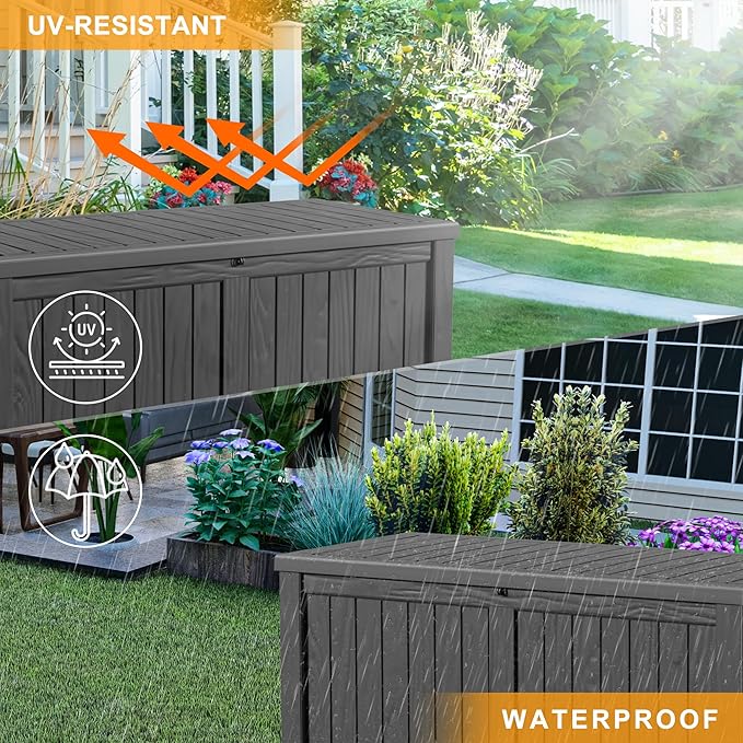 EasyUp 150 Gallon Outdoor Storage Box, Resin Waterproof UV-Resistant Deck Box - Image 6