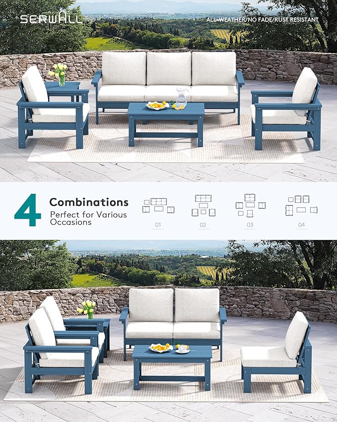 SERWALL HDPE Patio Furniture Set, 7-piece Outdoor Sectional Sofa Set, All - Image 7