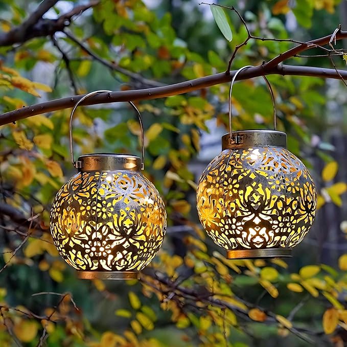 2 Pack Outdoor Solar Hanging Lantern Lights Metal LED Decorative Lamp - Image 5