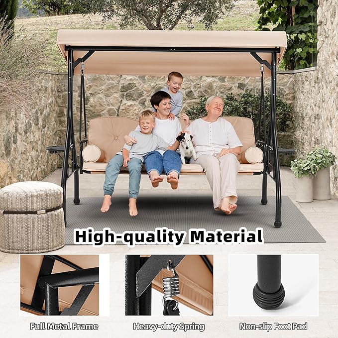 HOMREST 3 Seat Outdoor Porch Swing - Image 4