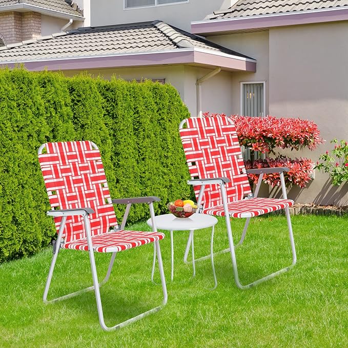 VINGLI Patio Lawn Webbed Folding Chairs Set of 2, Outdoor Beach Chair Portable - Image 6