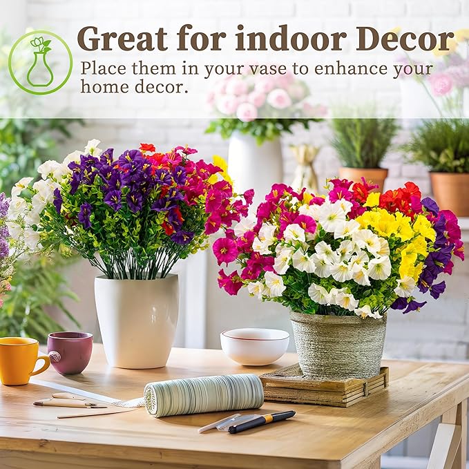 20PCS Artificial Fake Flowers for Outdoors/Indoors, Faux Silk Colorful Morning - Image 5
