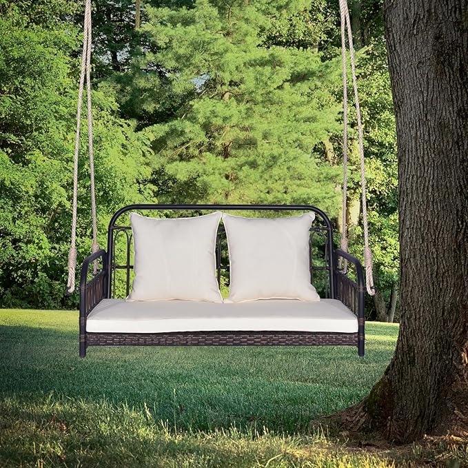 Tangkula Outdoor Wicker Porch Swing, 2-Person Hanging Seat - Image 9