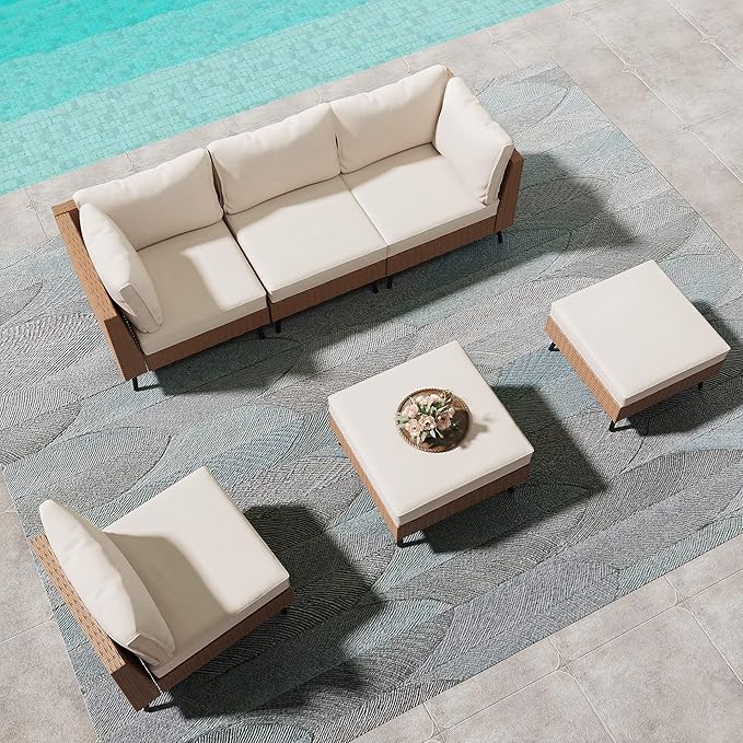LAUSAINT HOME Outdoor Patio Furniture, 6 Piece Outdoor Sectional Sofa PE Rattan - Image 8