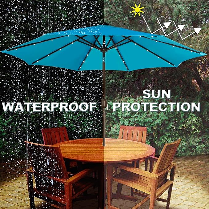 Blissun 9 ft Solar Umbrella, 32 LED Lighted Patio Umbrella, Table Market - Image 5