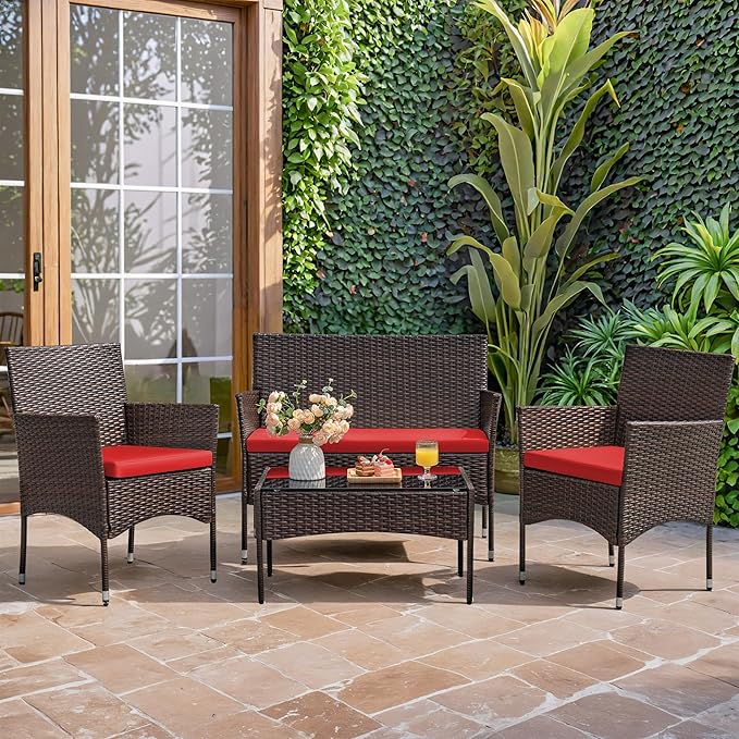 Homall 4 Pieces Patio Rattan Chair Wicker, Outdoor Indoor Use Backyard Porch - Image 5