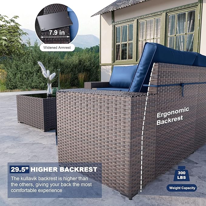 Kullavik 12 Pieces Outdoor Patio Furniture Set PE Wicker Rattan Sectional Sofa - Image 3