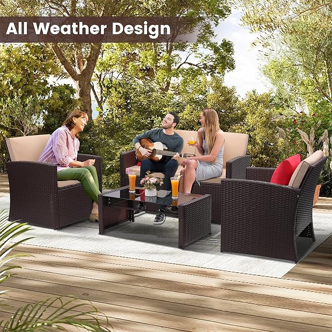4-Piece Patio Furniture Set, Wicker Outdoor Rattan Sectional Sofa - Image 3