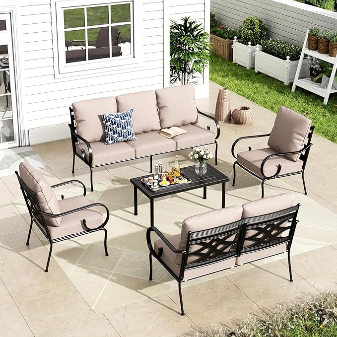MFSTUDIO 7 Seats Large Metal Patio Conversation Sets, 5 Pieces Outdoor by MFSTUDIO