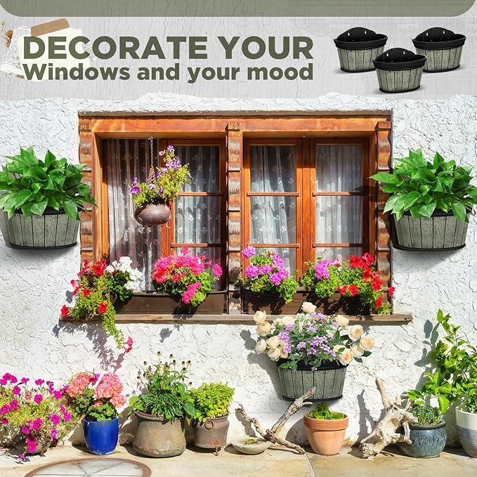 Layhit 6 Pcs Wall Hanging Planters Outdoor Pot Planter Wine Barrel Planter - Image 4
