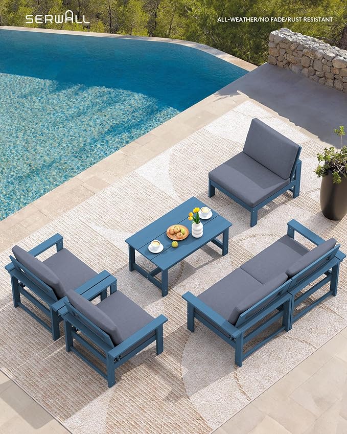 SERWALL HDPE Patio Conversation Set, 6-piece Sectional Outdoor Furniture Set - Image 5