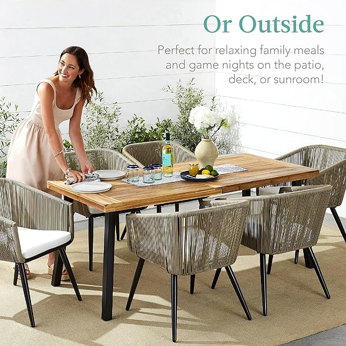 Best Choice Products 6-Person Indoor Outdoor Acacia Wood Dining Table, Picnic - Image 5