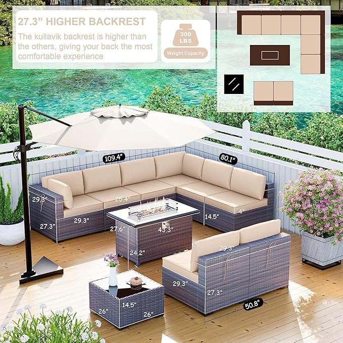 Kullavik 10 Pieces Outdoor Patio Furniture Set - Image 7