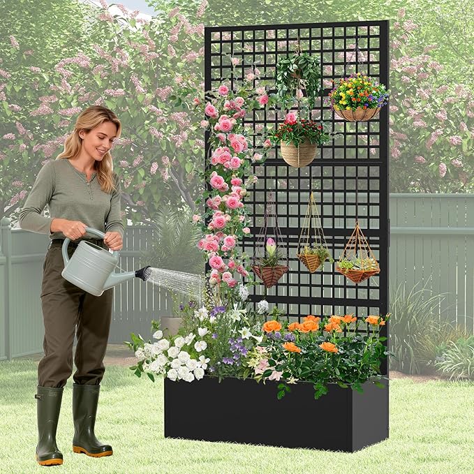 Metal Planter Box with Trellis 36" L x 16" W x 72" H, Raised Garden Bed with - Image 8