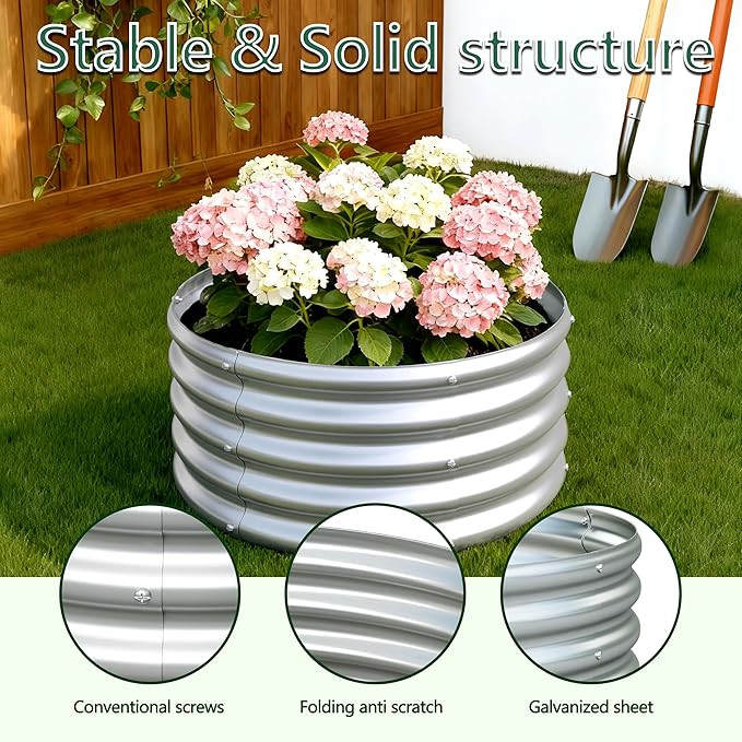 3PCS 2x2x1FT Galvanized Raised Garden Bed Kit, Vegetable Boxes-Round Metal - Image 6