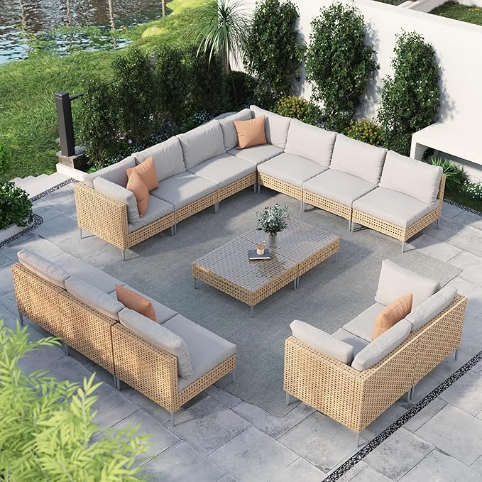 Grand patio 14-Piece Wicker Patio Furniture Set, Boho Outdoor Conversation Set by GrandPatio